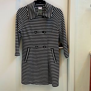 CABI size S Maritime Coat. On trend navy and white stripe street coat